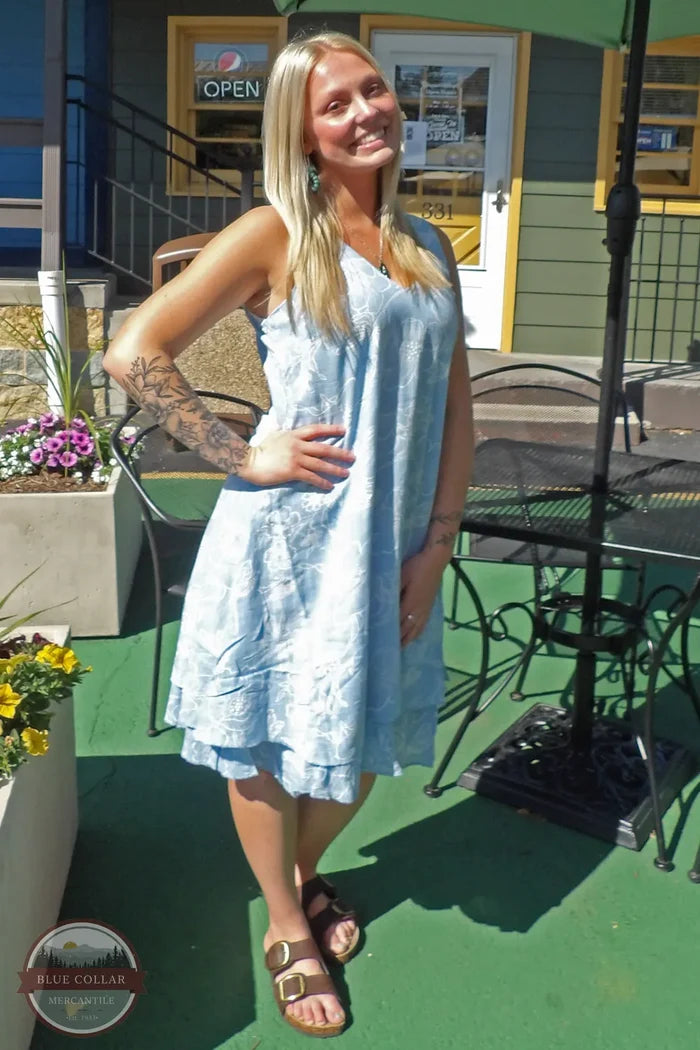 Dash DR4035 Floral Dragonfly Double Ruffle Tank Dress in Blue front view