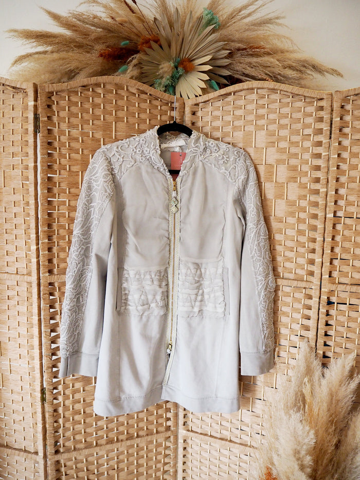 Eliza Cavaletti Grey Zip lace sleeve Jacket S