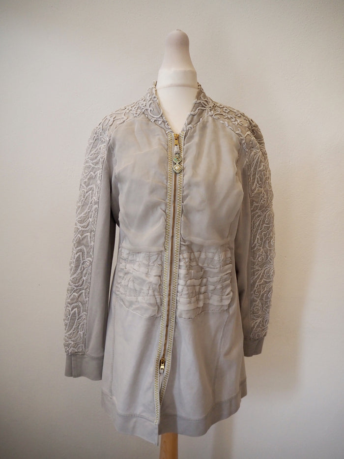 Eliza Cavaletti Grey Zip lace sleeve Jacket S