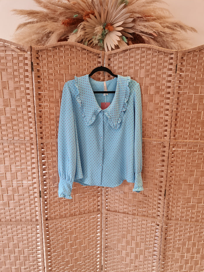 Elli White Blue/pink spot shirt L