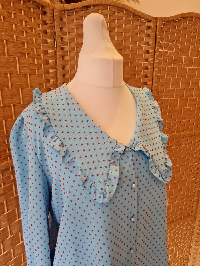 Elli White Blue/pink spot shirt L