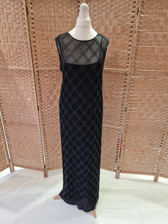 Elspeth Gibson Black Beaded Evening Dress 10/12