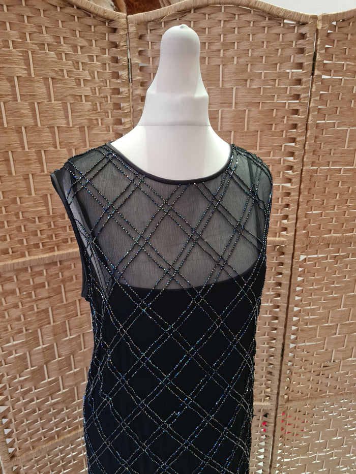 Elspeth Gibson Black Beaded Evening Dress 10/12