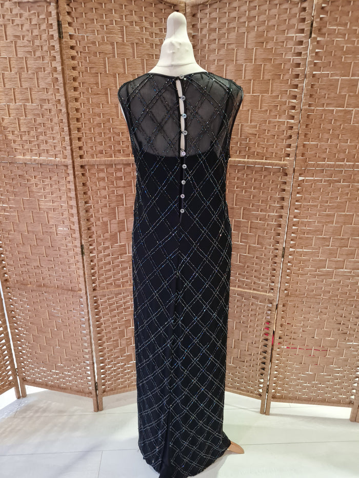 Elspeth Gibson Black Beaded Evening Dress 10/12