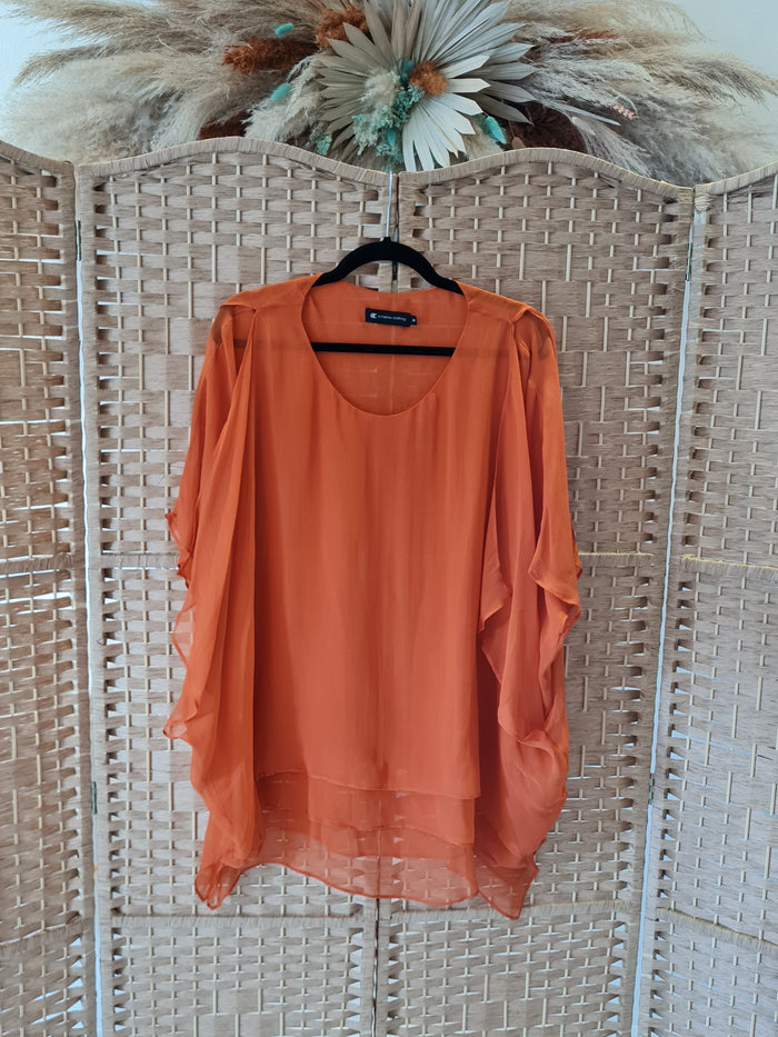 Ermanno Clothing Rust Sheer Top Size M/L