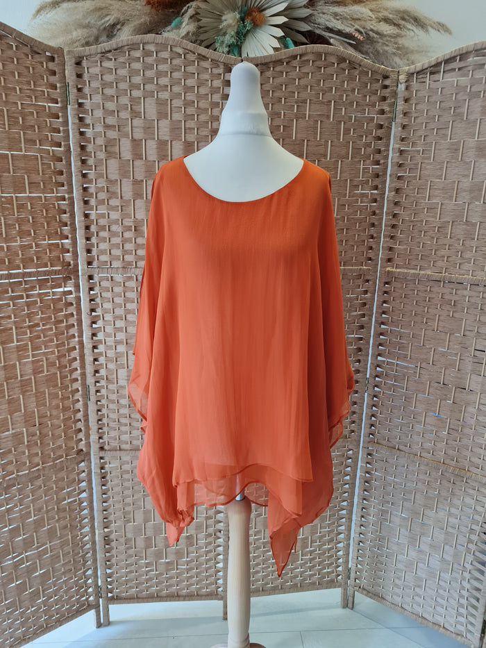 Ermanno Clothing Rust Sheer Top Size M/L