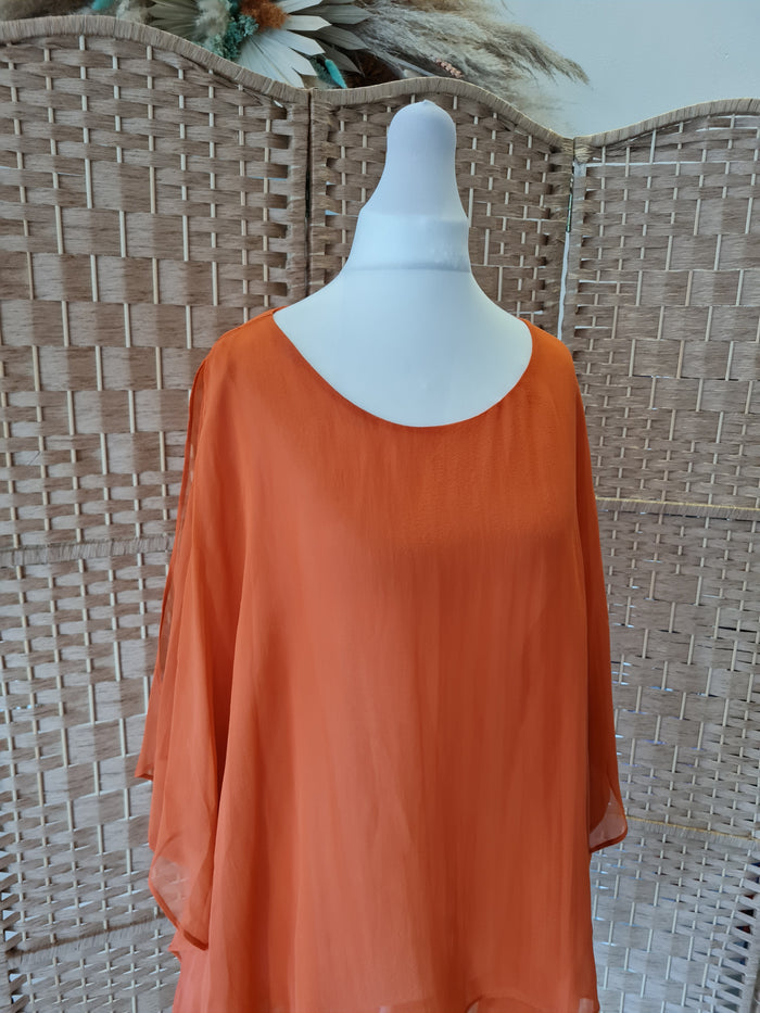 Ermanno Clothing Rust Sheer Top Size M/L