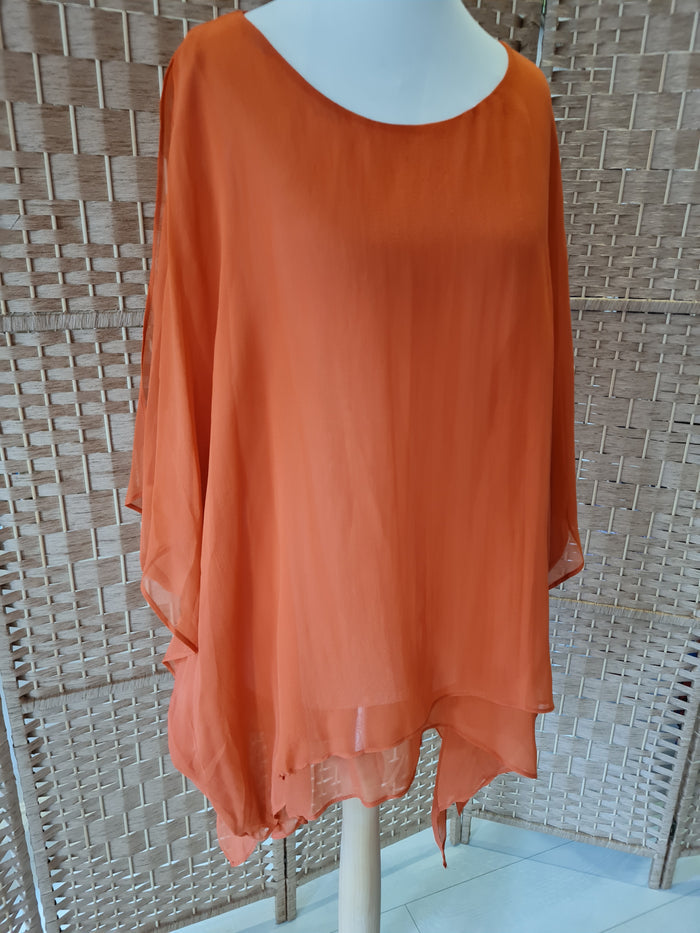 Ermanno Clothing Rust Sheer Top Size M/L