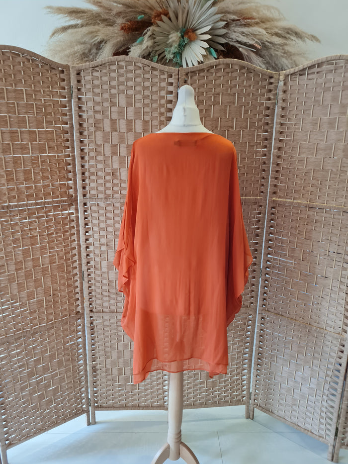 Ermanno Clothing Rust Sheer Top Size M/L