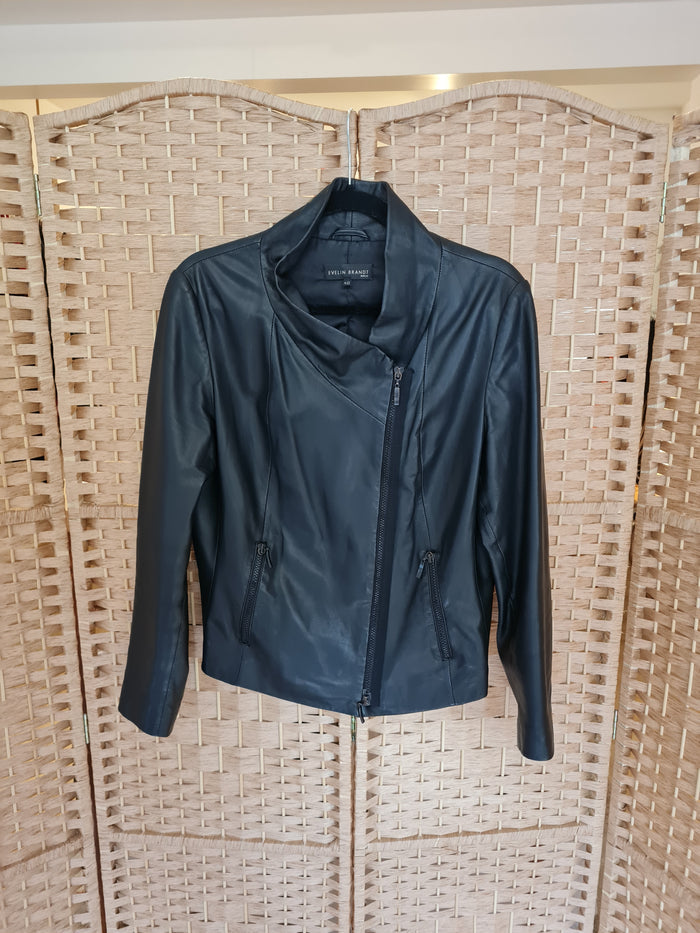 Evelin Brandt Black Leather Jacket Size 40