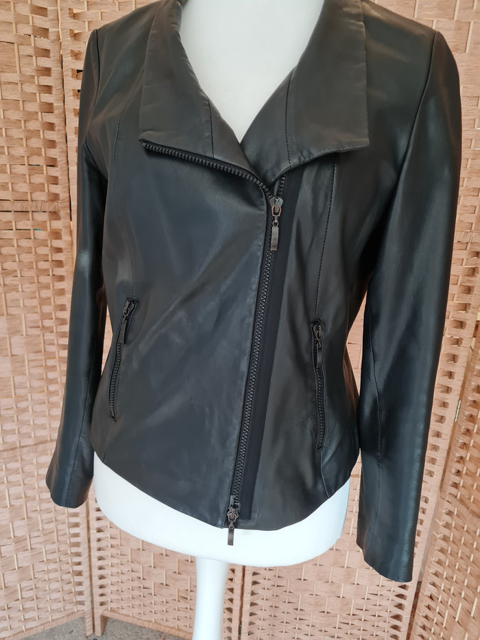 Evelin Brandt Black Leather Jacket Size 40