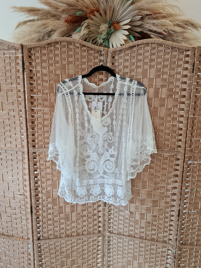 Exquiss's Paris White Lace Blouse Size Medium NWT