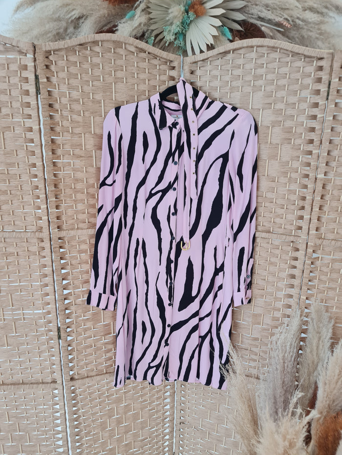 Fabienne Chapot Pink Black Shirt Dress M