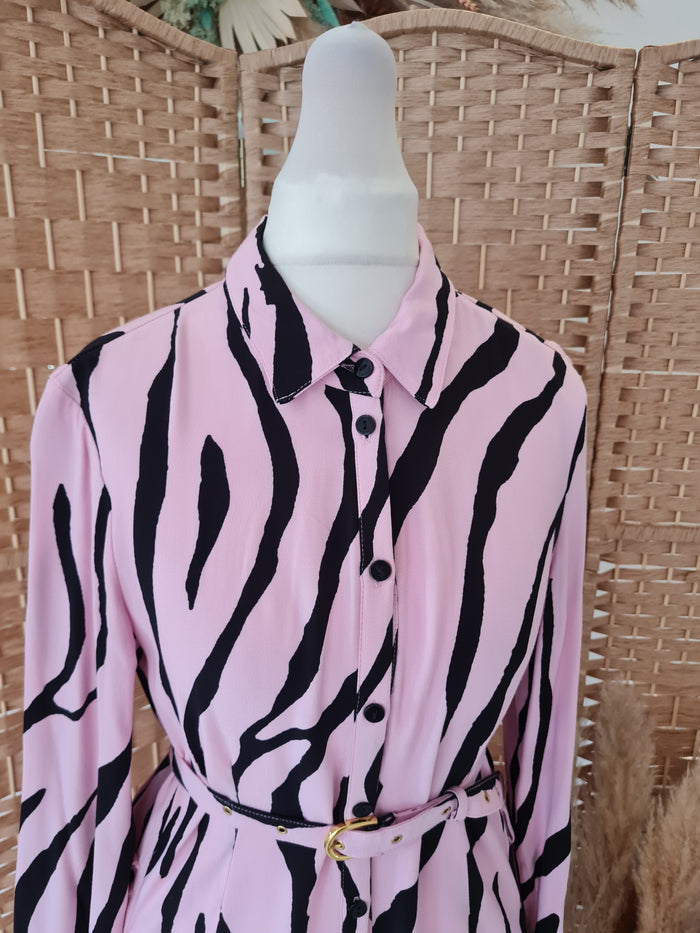Fabienne Chapot Pink Black Shirt Dress M
