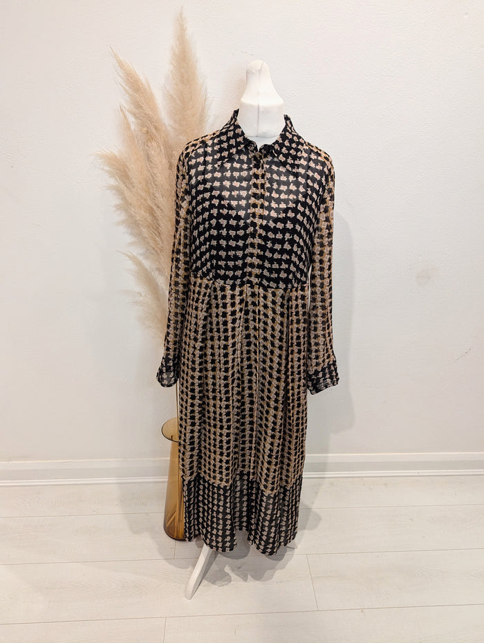 Finery Black Brown Houndstooth Dress 16