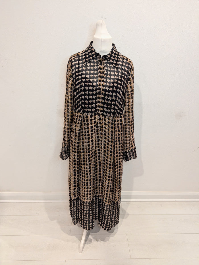 Finery Black Brown Houndstooth Dress 16