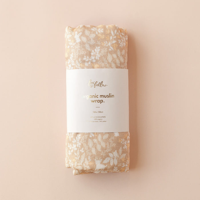 Forest Friends Caramel Organic Muslin Wrap Swaddle - LAST CHANCE