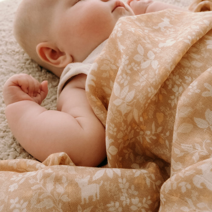 Forest Friends Caramel Organic Muslin Wrap Swaddle - LAST CHANCE