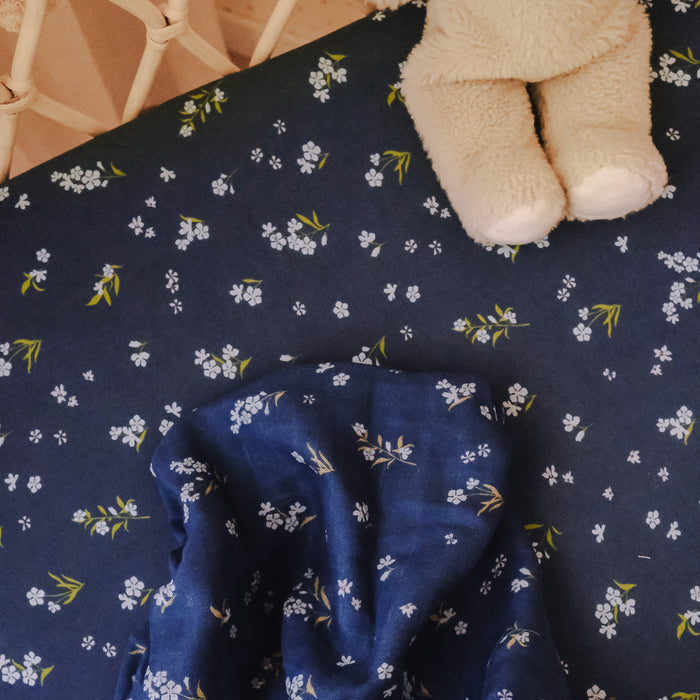 Forget-Me-Not Navy Organic Muslin Wrap Swaddle - LOW STOCK