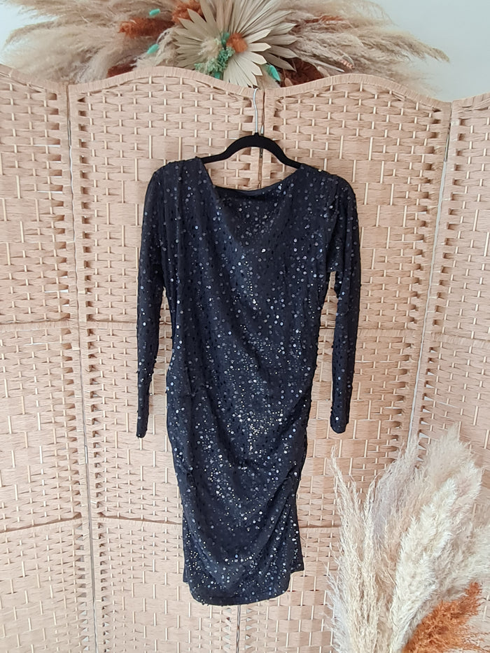 Fran & Jane black sequin wrap dress 14