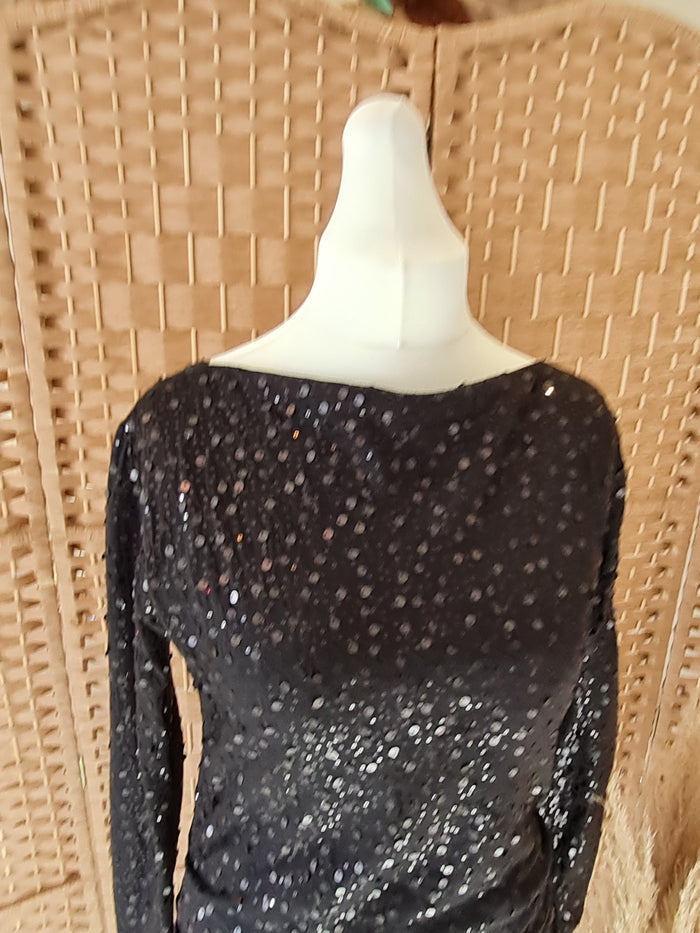 Fran & Jane black sequin wrap dress 14