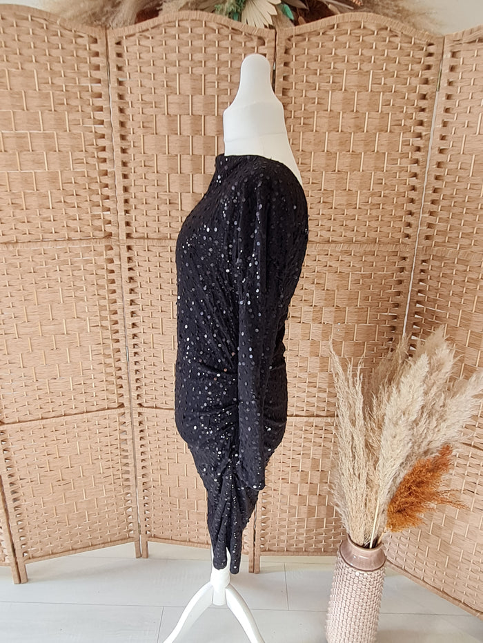 Fran & Jane black sequin wrap dress 14