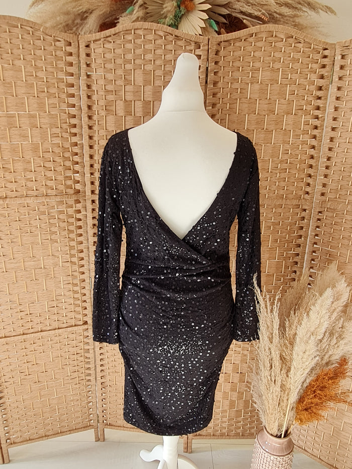 Fran & Jane black sequin wrap dress 14