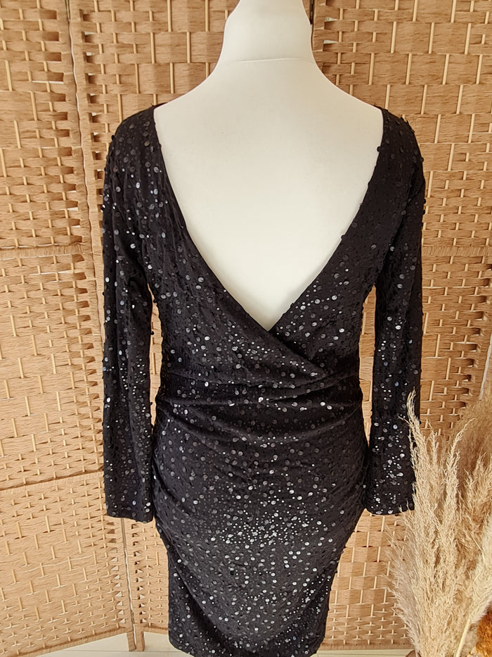 Fran & Jane black sequin wrap dress 14