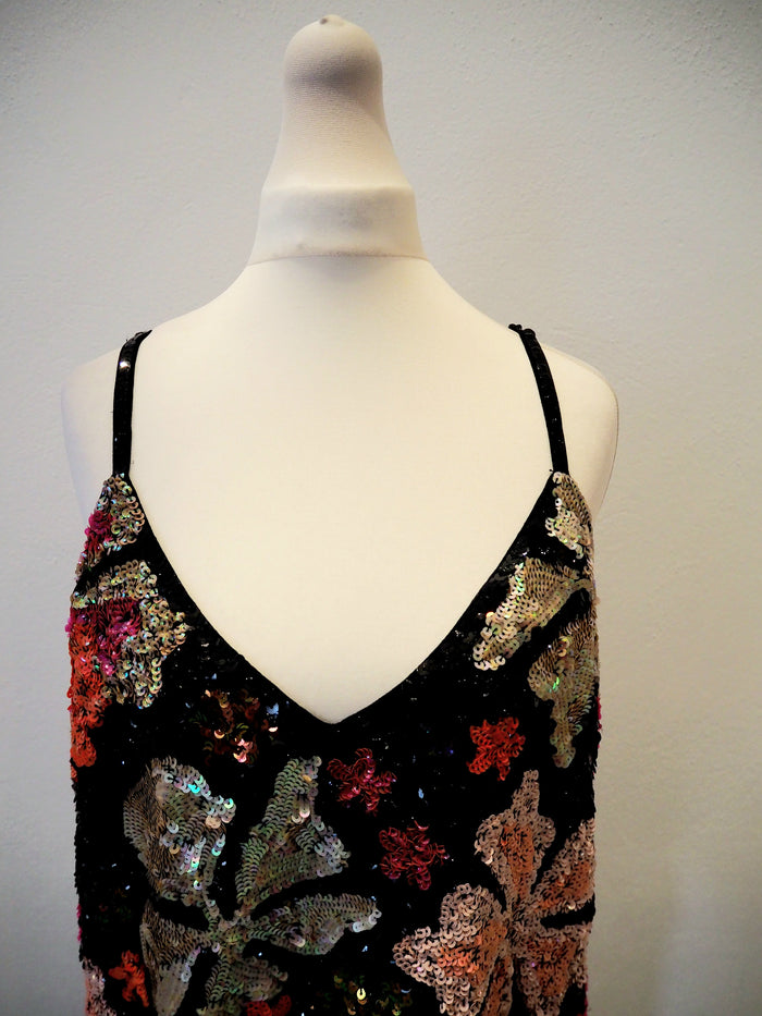 French Connection Black Floral Sequin Dress Size 10
