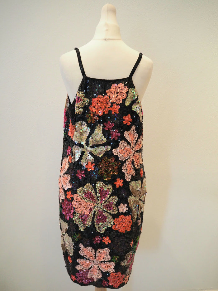 French Connection Black Floral Sequin Dress Size 10
