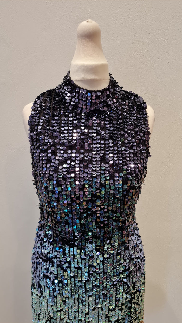 French Connection Black Multi High Neck Sequin Dress 8