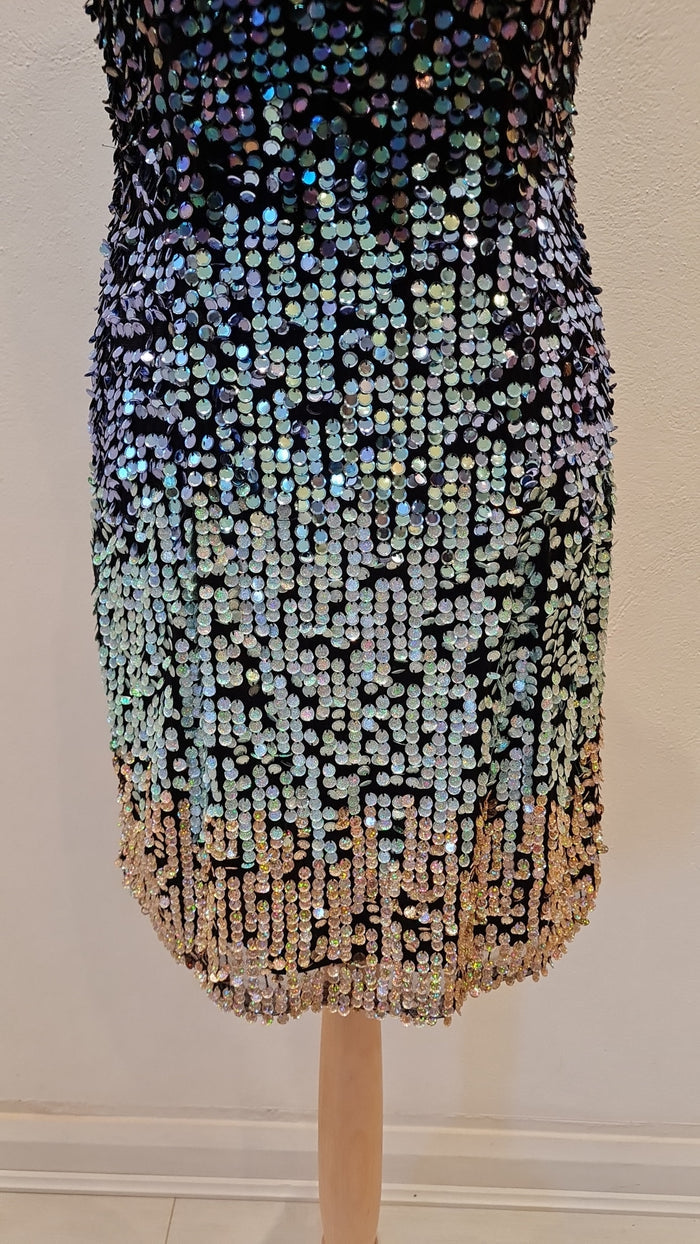 French Connection Black Multi High Neck Sequin Dress 8