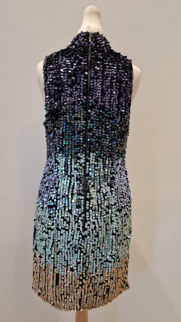 French Connection Black Multi High Neck Sequin Dress 8