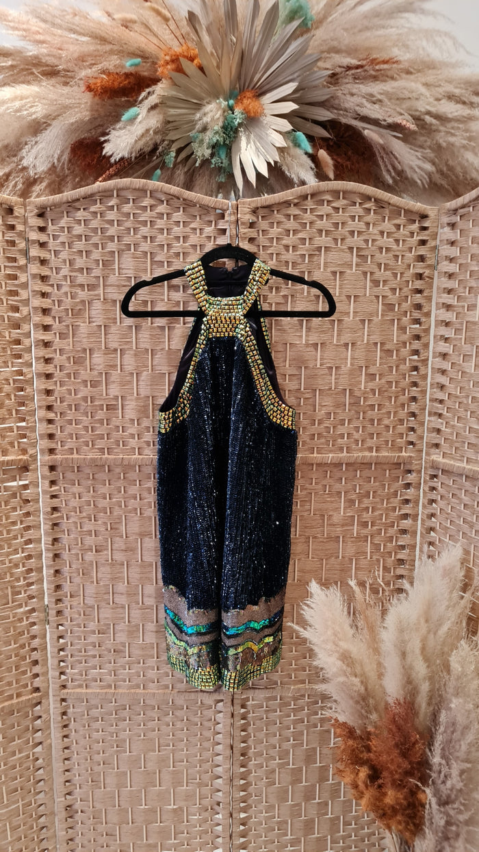 French Connection Navy Sequin Gold Studded Dress Size 10 (new)