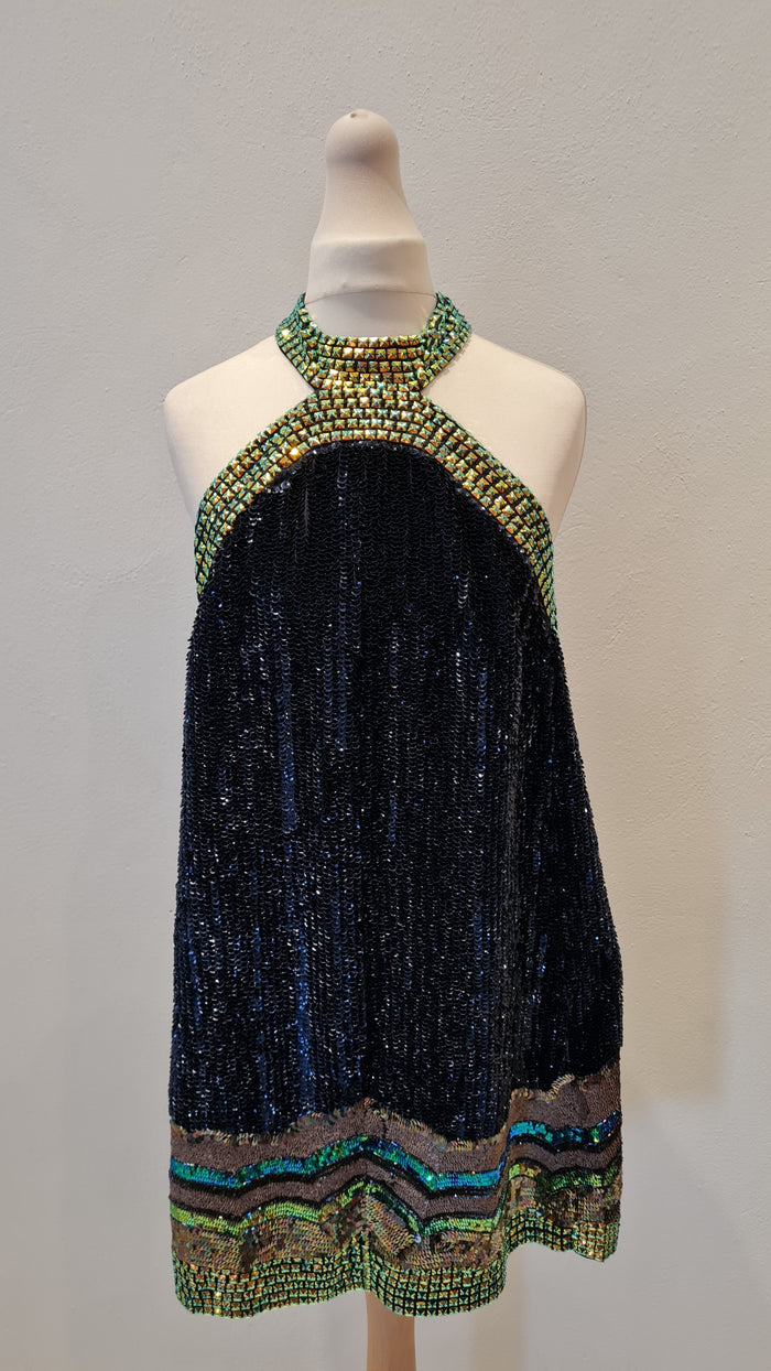 French Connection Navy Sequin Gold Studded Dress Size 10 (new)
