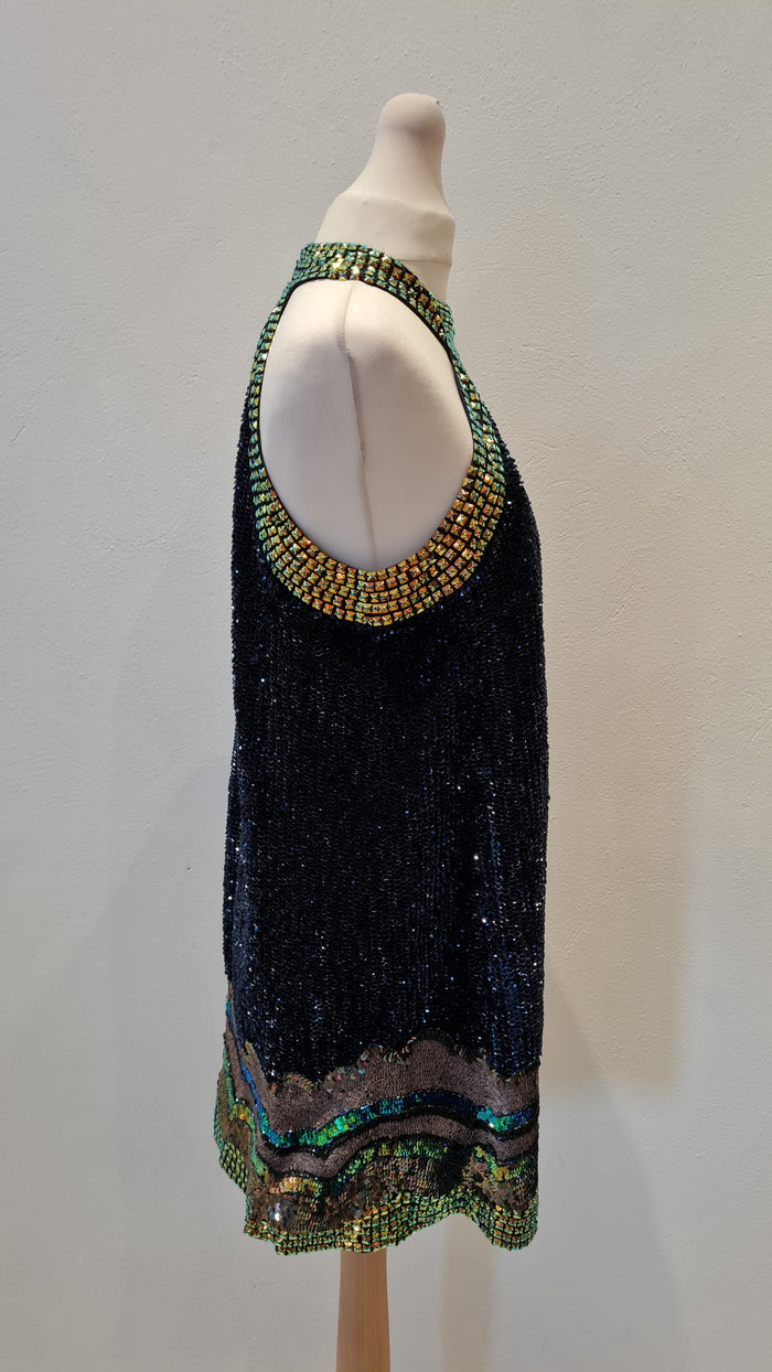 French Connection Navy Sequin Gold Studded Dress Size 10 (new)