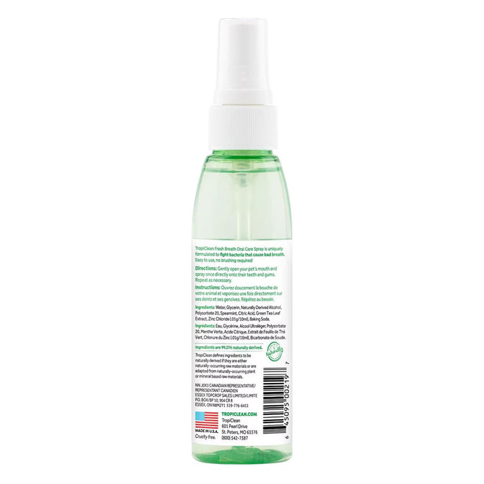 Fresh Breath Oral Care Spray 4oz back of bottle