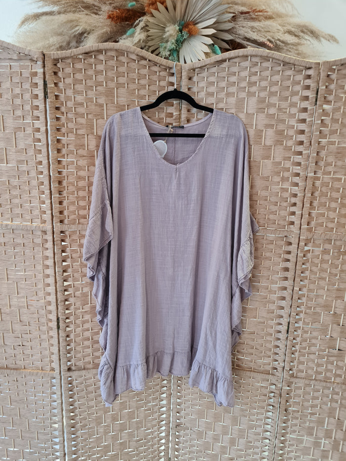 Frill seeker oversize top in mauve
