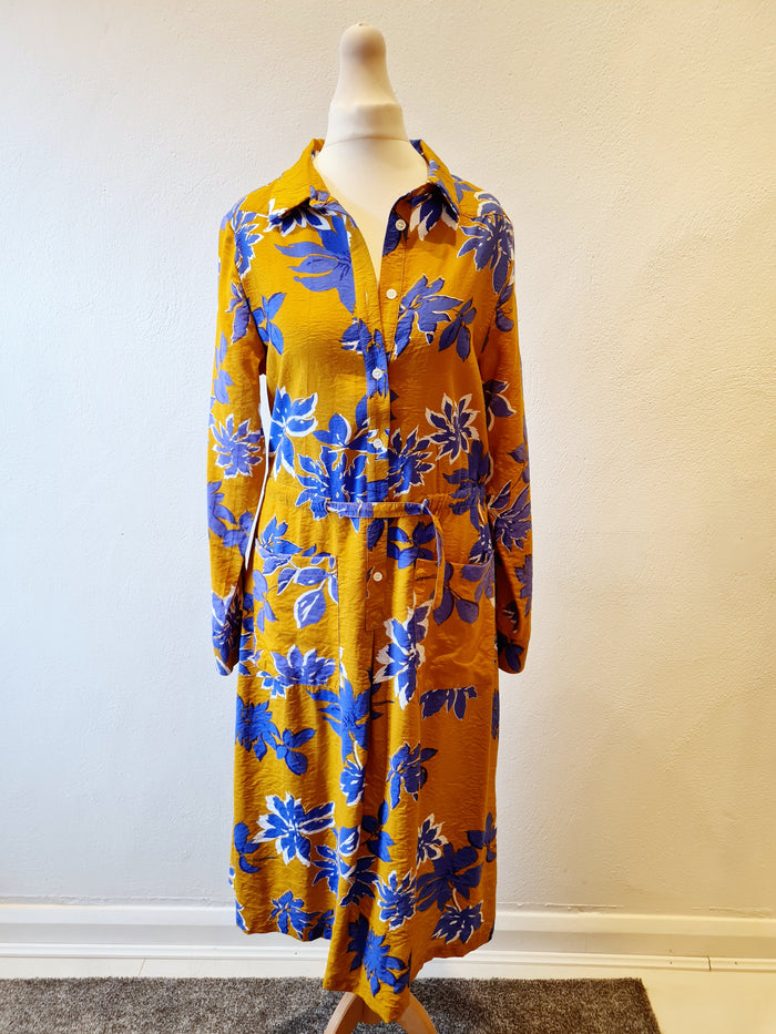 FRNCH Mustard Floral midi dress S