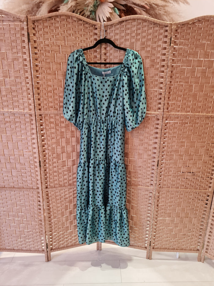 Gallery green/black spot dress with pockets 10