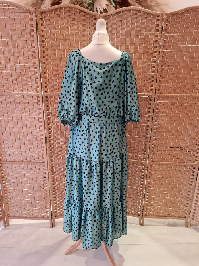 Gallery green/black spot dress with pockets 10