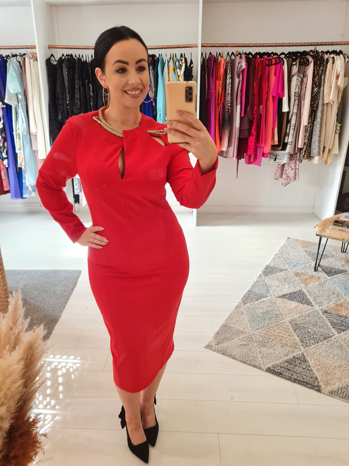 Genese red snake detail dress 14 NEW £135