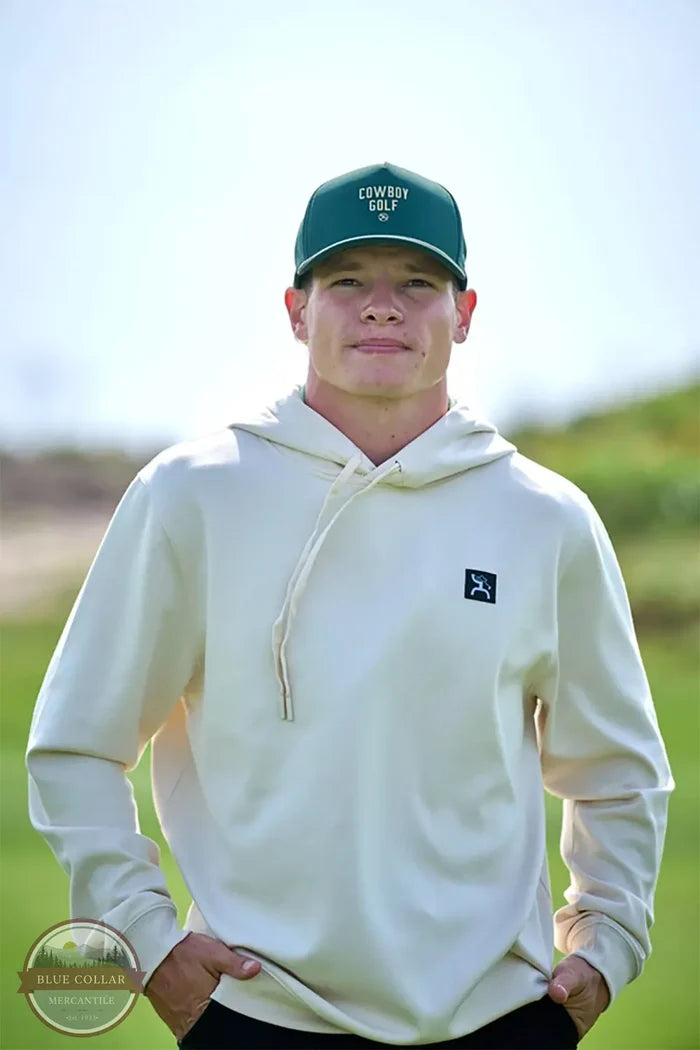 Hooey GH2604CR "Hooey Hills" Cowboy Golf Hoodie in White front view of Hoodie on model