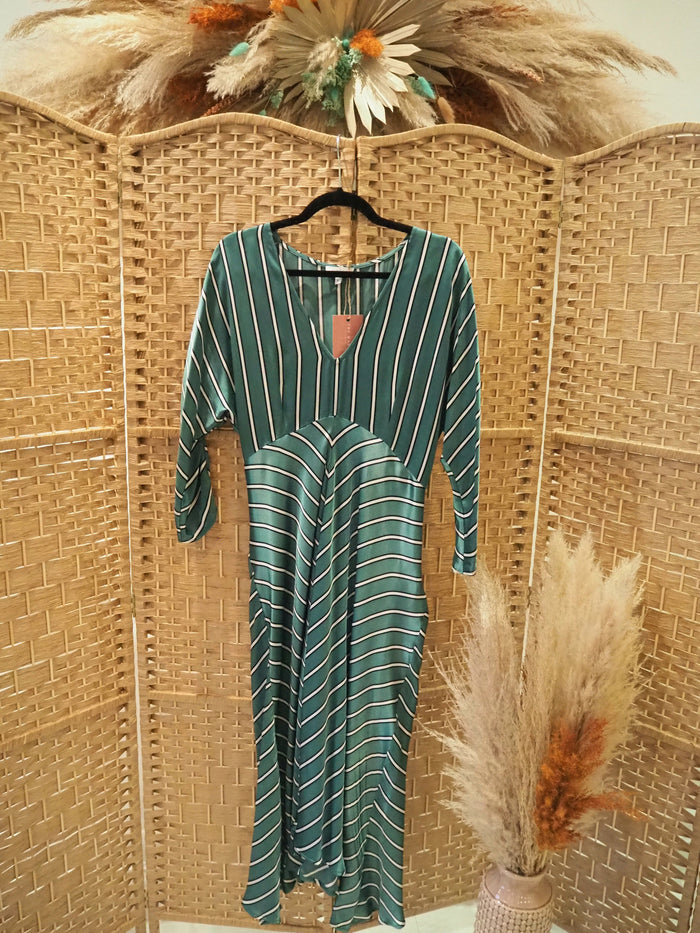 Ghost Green Striped Maxi Dress Medium