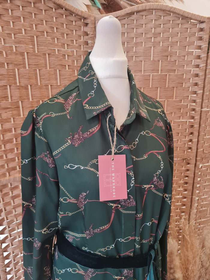 Giorgia & Johns Chain Print Green Dress Size Large