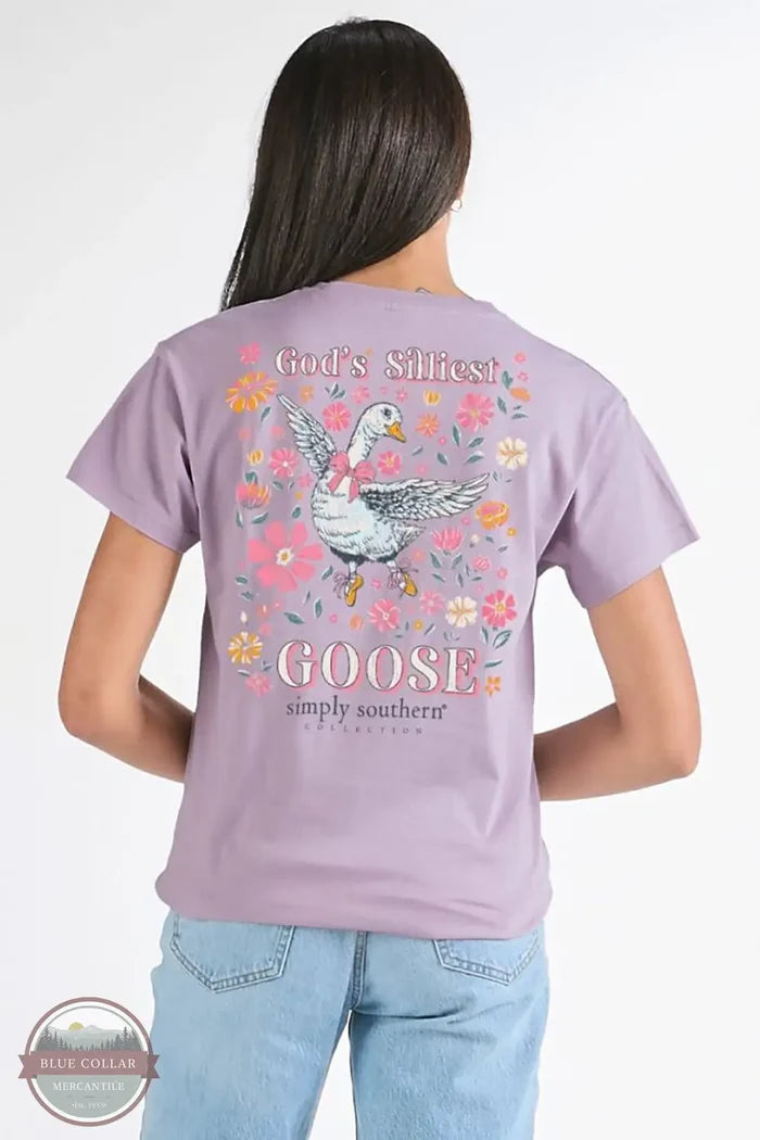 Simply Southern SS-GOOSE-WSTERIA God's Silliest Goose Short Sleeve T-Shirt in Purple, model