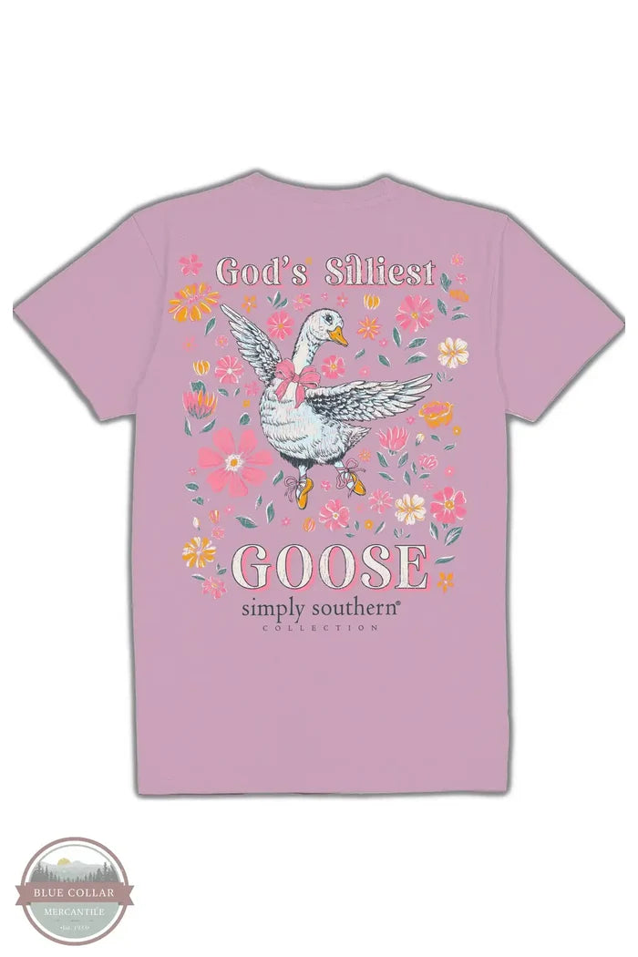 Simply Southern SS-GOOSE-WSTERIA God's Silliest Goose Short Sleeve T-Shirt in Purple, rear
