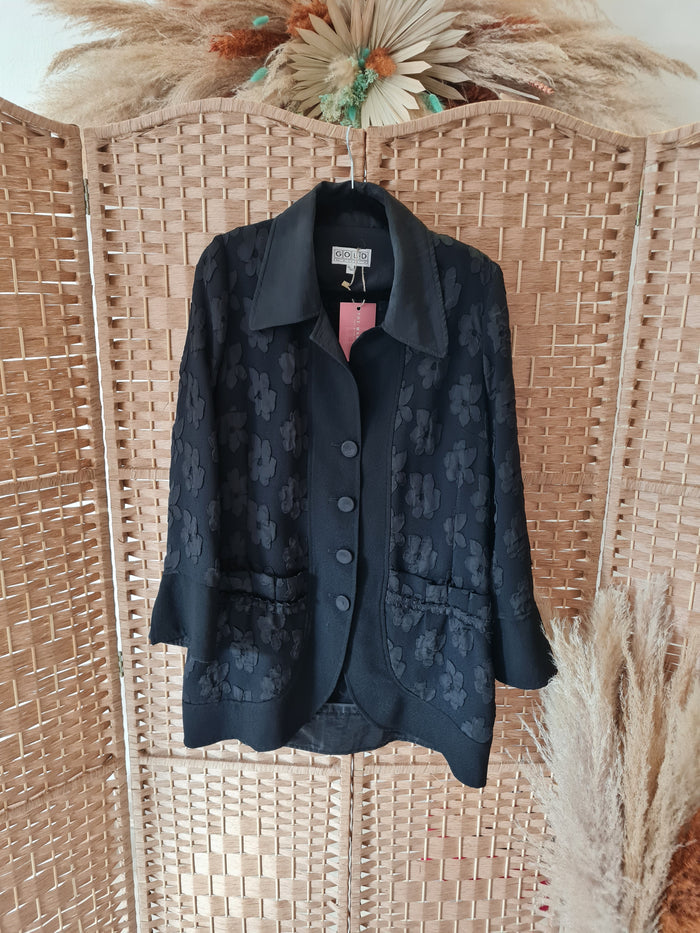 Gold By Michael H Black Floral Embossed Coat Size 14