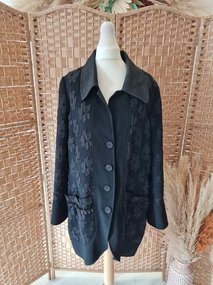 Gold By Michael H Black Floral Embossed Coat Size 14