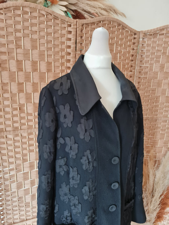 Gold By Michael H Black Floral Embossed Coat Size 14